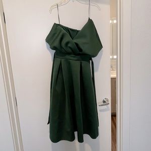 ASOS DESIGN fallen shoulder midi prom dress in bottle green